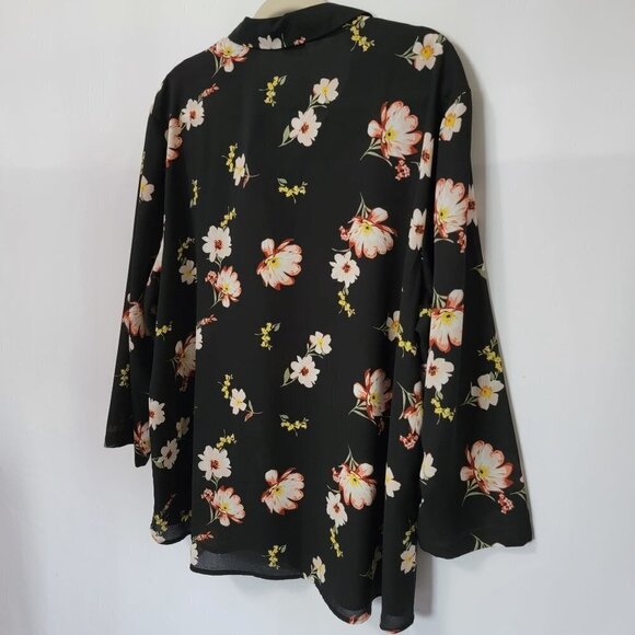 Van Heusen Black Floral Boho Lightweight Semi Sheer Popover Blouse Top XXL 2XL - Picture 8 of 11